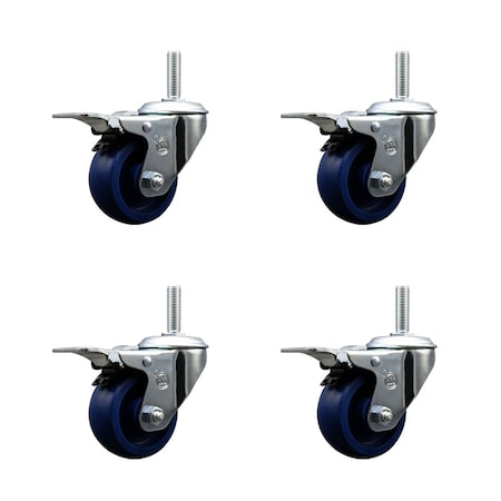 Service Caster 3 Inch Solid Polyurethane Swivel 58 Inch Threaded Stem Caster Set with Total Lock Brake SCC-TSTTL20S314-SPUS-58212-4